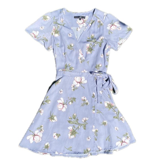 Periwinkle Floral Wrap Dress - Picture 2 of 5